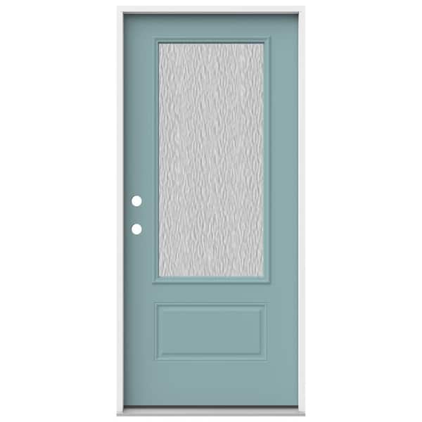 JELD-WEN 36 in. x 80 in. 1 Panel Right-Hand/Inswing 3/4 Lite Hammered Glass Serenity Steel Prehung Front Door