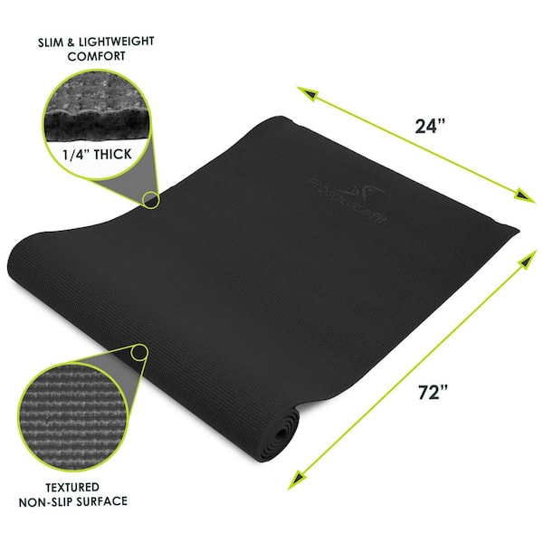 PROSOURCEFIT All Purpose Black 72 in. x 24 in. x 0.25 in. Original Exercise  Yoga Mat with Carrying Straps, Non Slip (12 sq. ft.) ps-1901-mat-pvc-black  - The Home Depot