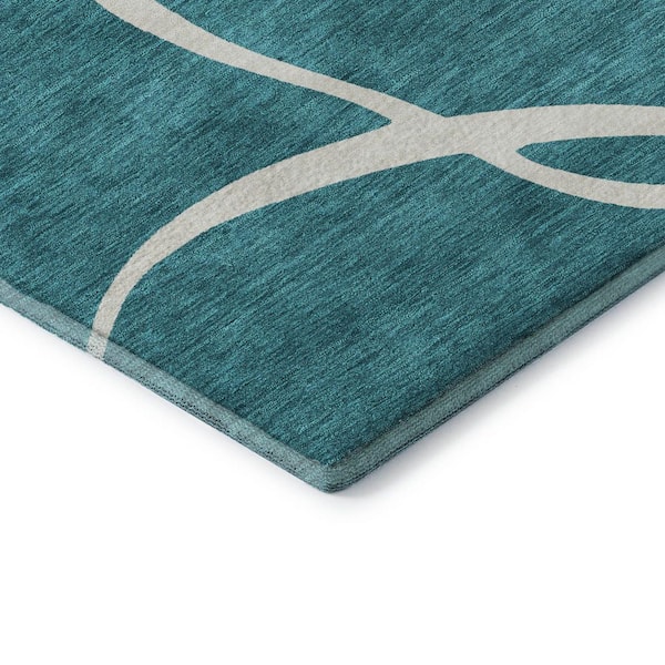 Mayfield Premium Machine Washable Abstract AMF999 Teal 8 ft. x 10 ft. Area Rug