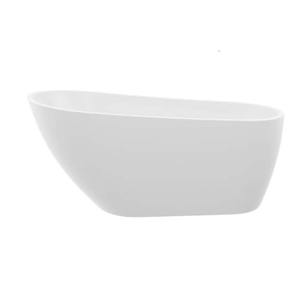 59 in. x 29.5 in. Acrylic Freestanding Contemporary Soaking Bathtub with Chrome Overflow and Drain in White
