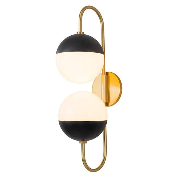 Y'INSP 6.9 in. W 2-Light Antique Plating Gold Modern Globe Armed Sconce Wall Sconce with Glass Shade