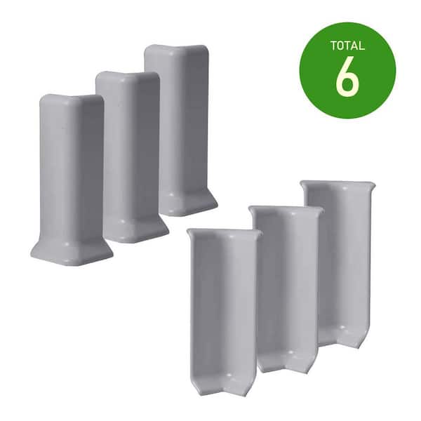 1.57 in. W x 1.57 in. L x 3.94 in. D Self Adhesive PVC Baseboard Corner Blocks, 3 Inside + 3 Outside Corners, Gray