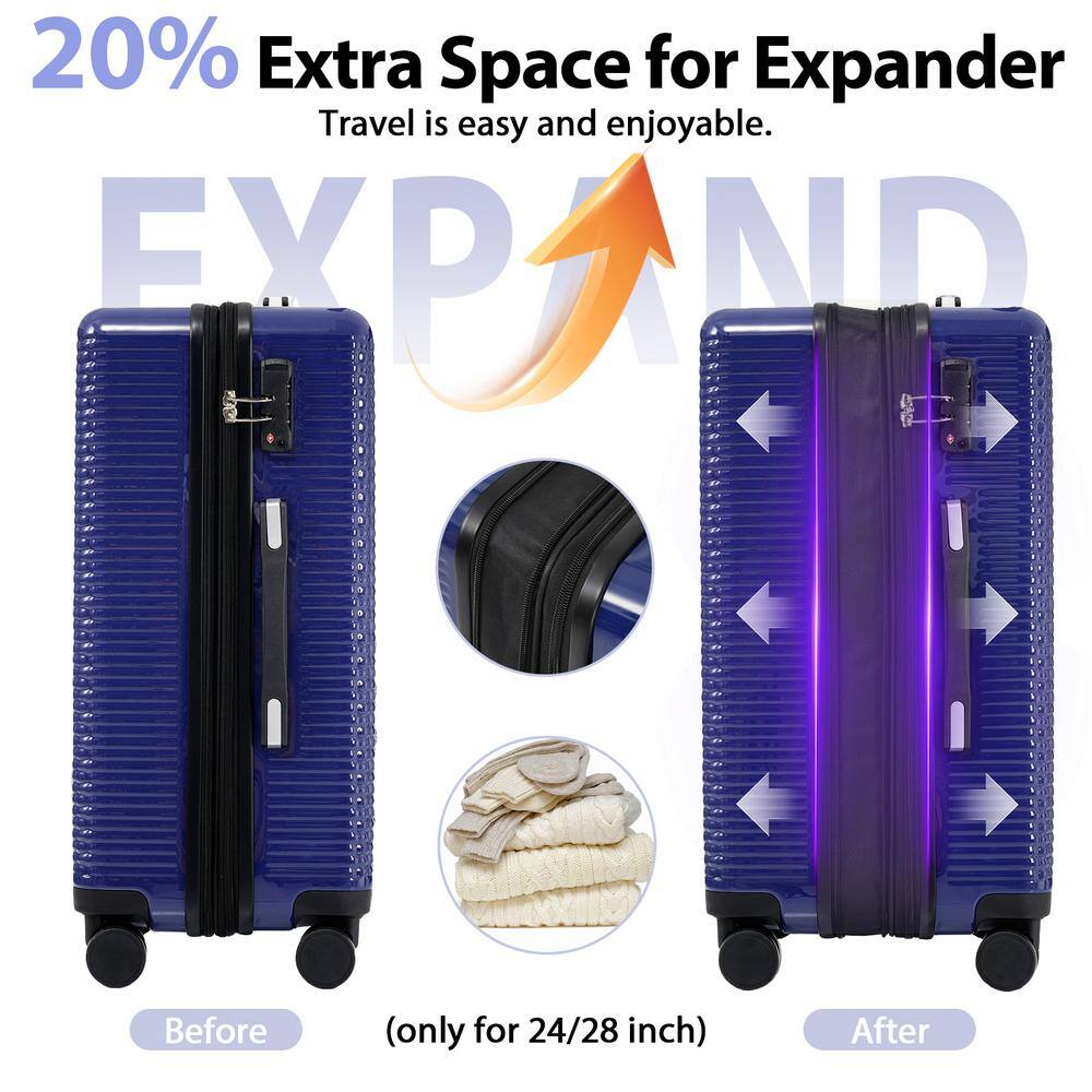 Navy Blue 3-Piece Polycarbonate Hardshell Spinner Luggage Set