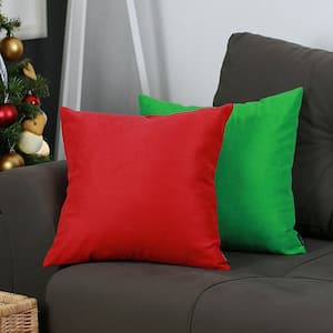 Christmas Colors Solid Decorative Throw Pillow Square 18 in. x 18 in. Green and Red for Couch, Bedding (Set of 2)