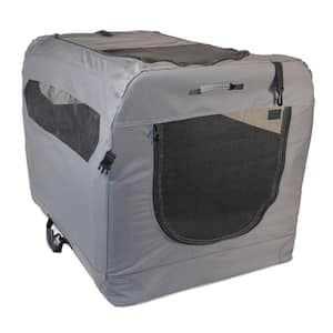 Soft Folding Grey Portable Dog Crate - Large