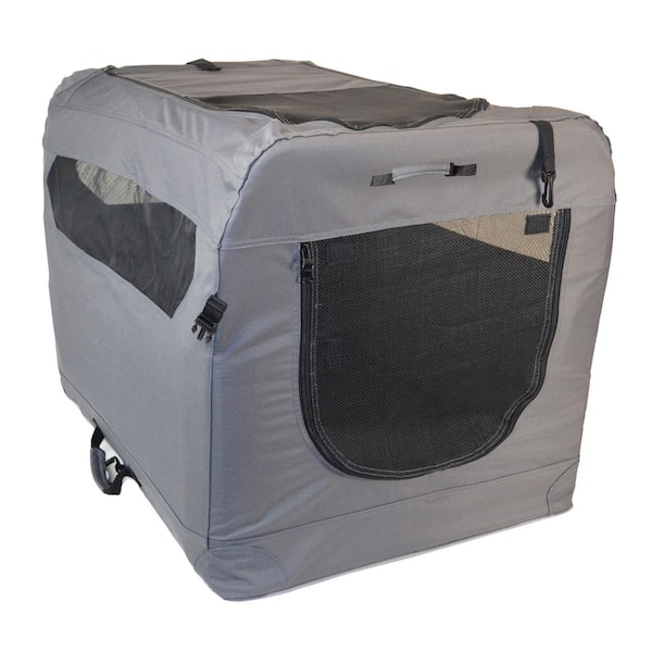 PortablePET Soft Folding Grey Portable Dog Crate - Large