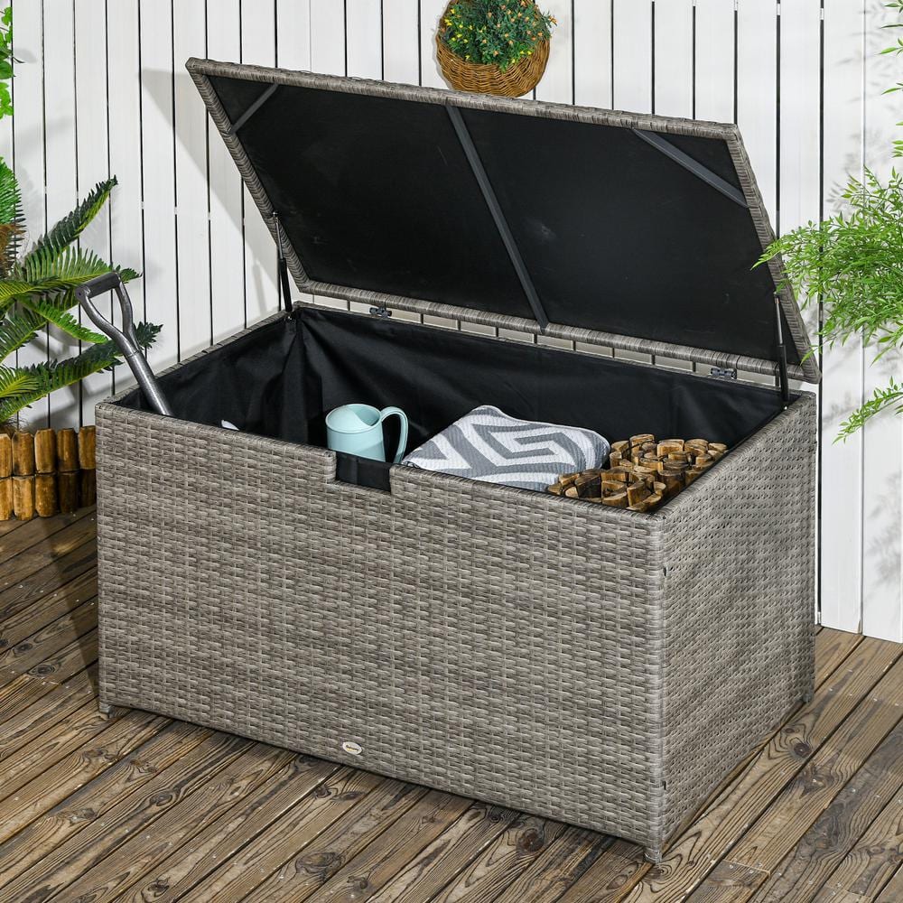 Gray Wicker and Plastic Outdoor Deck Storage Box