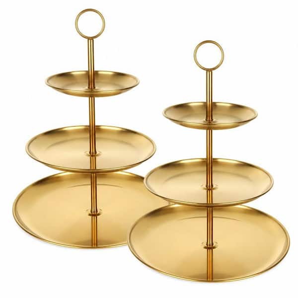 2-Pack 3-Tier Gold Stainless Steel Cake Stand, Gold Food-Grade Coating, 6.7 in. 9 in. and 12 in. Plate, Durable