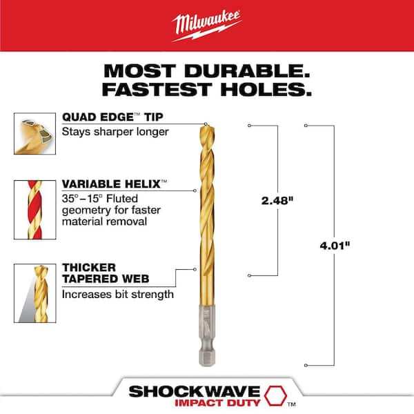 Milwaukee SHOCKWAVE 1/4 in. Titanium Twist Drill Bit 48-89-4613