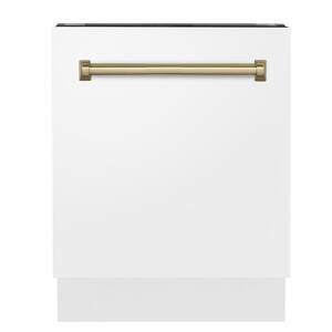 Autograph Edition 24 in. in White Matte with Champagne Bronze Handle 3rd Rack Top Control Tall Tub Dishwasher 51dBa