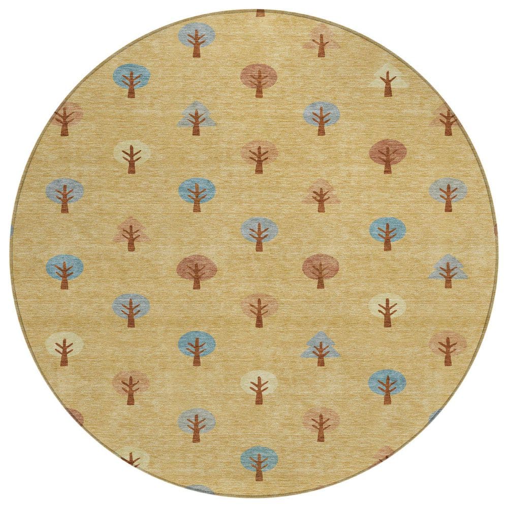 Chantille Machine Washable Indoor/Outdoor Abstract ACN2550 Gold 8 ft. x 8 ft. Round Rug price history on PriceWatchPro