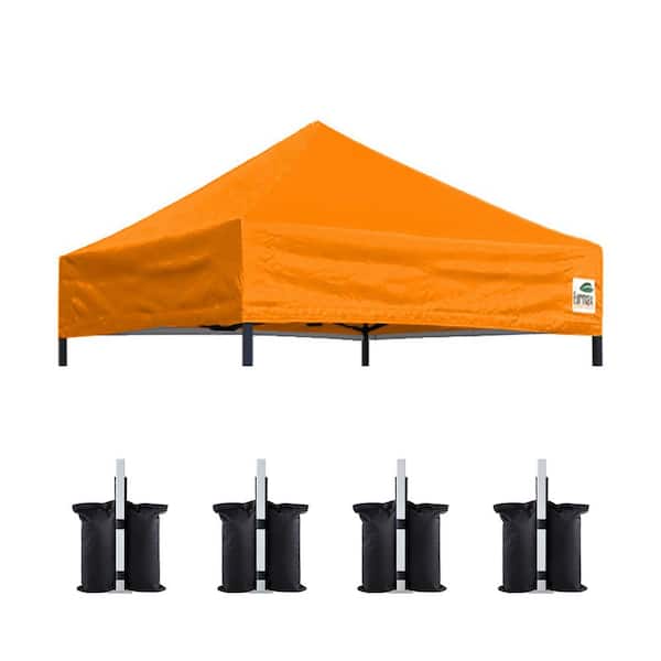 EURMAX USA Pop UpTent Top Cover Instant Ez Canopy Top Cover ONLY, Bonus 4PC Pack Canopy Weight Bag( 5 ft. x 5 ft. orange