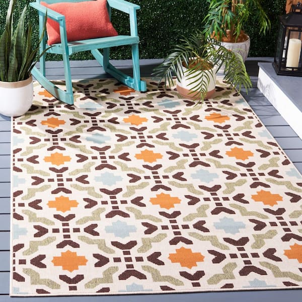 Veranda Cream/Terracotta 2 ft. x 4 ft. Geometric Indoor/Outdoor Area Rug
