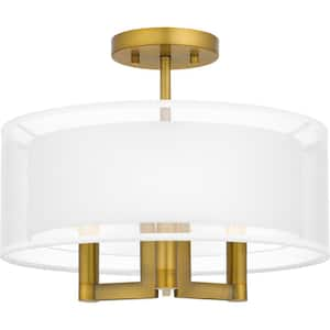 Bodnar 15 in. 3-Light Aged Brass Semi-Flush Mount