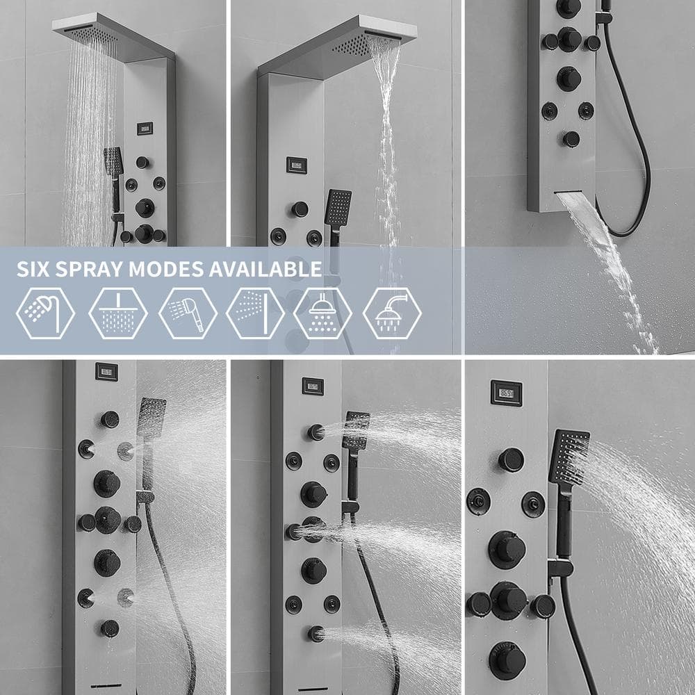 Black Nickel 8-Jet Rainfall Shower Panel System with Handheld Wand