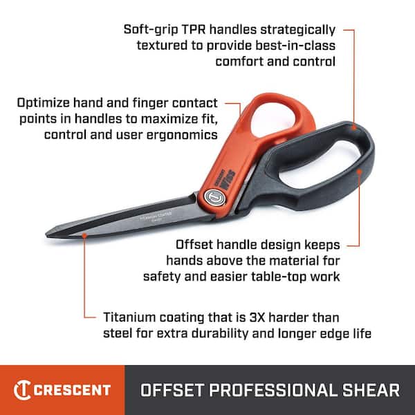 Crescent Wiss W20LH Heavy Duty 10 Left-Handed Industrial Scissors Shears  with Offset Handle for Composites and Upholstery 