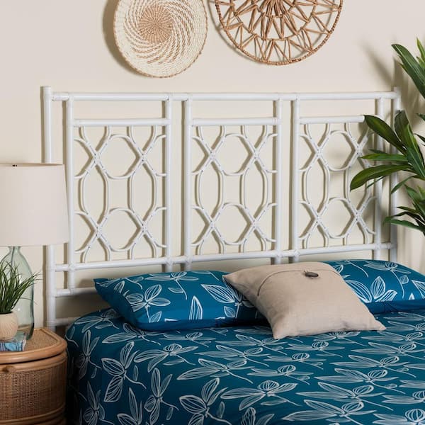 bali & pari Sampson White Rattan Queen Standalone Headboard
