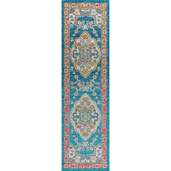 Bohemian FLAIR Boho Vintage Medallion Blue/Yellow 2 ft. 3 in. x 8 ft. Runner Rug