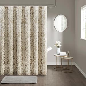 Dillon 72 in. W x 72 in. L Polyester in Tan/Ivory Shower Curtain