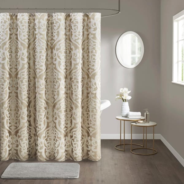 Madison Park Dillon 72 in. W x 72 in. L Polyester in Tan/Ivory Shower Curtain