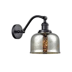 Bell 8 in. 1-Light Matte Black Wall Sconce with Silver Plated Mercury Glass Shade