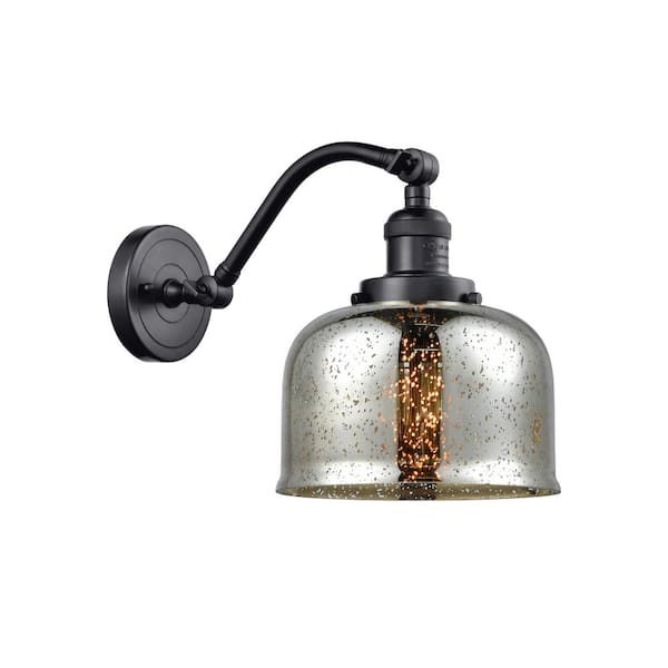 Innovations Bell 8 in. 1-Light Matte Black Wall Sconce with Silver Plated Mercury Glass Shade