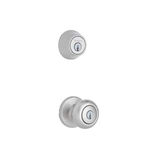 Cove 690 Satin Nickel Keyed Entry Door Knob and Single Cylinder Deadbolt Combo Pack