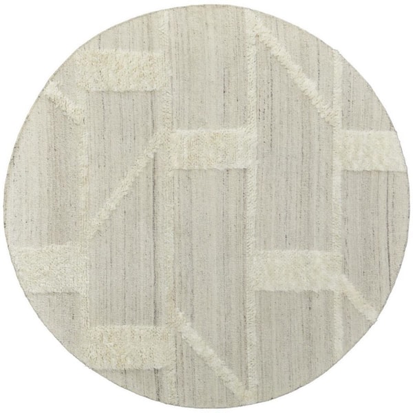 HomeRoots 9 ft. Round Gray, Ivory Abstract Area Rug