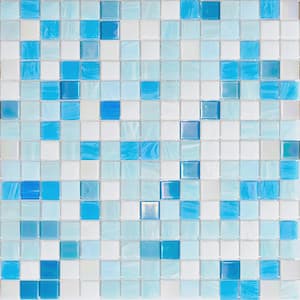 Mingles 12 in. x 12 in. Glossy White and Blue Glass Mosaic Wall and Floor Tile (20 sq. ft./case) (20-pack)