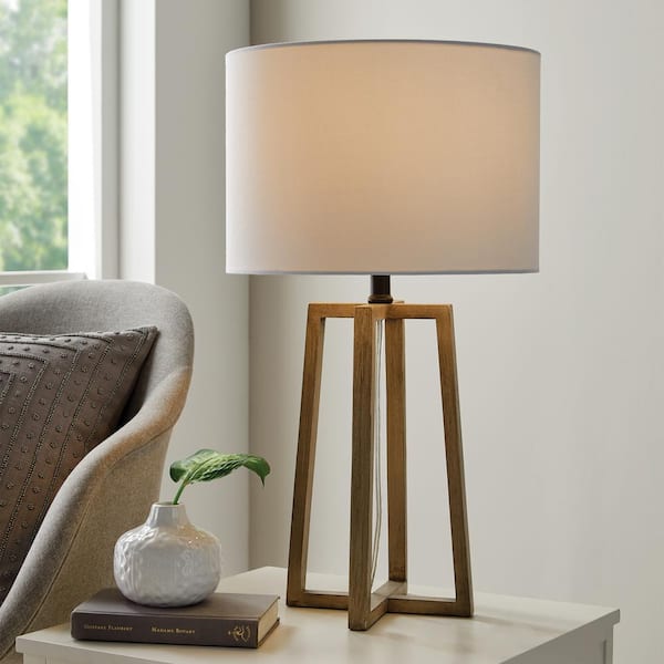 Hampton Bay Woodbine 23.5 in. Walnut Wood Table Lamp with LED Bulb Included
