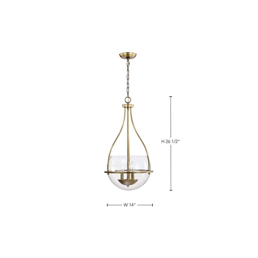 Amado 3-Light 14" Vintage Brass and Clear Glass Pendant