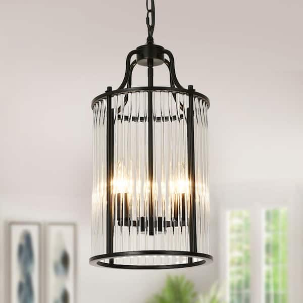 RayHome 3-Light Modern Pendant Light, 40W Matte Black with Cylinder Glass Shades for Kitchen, Living Room, and Bedroom