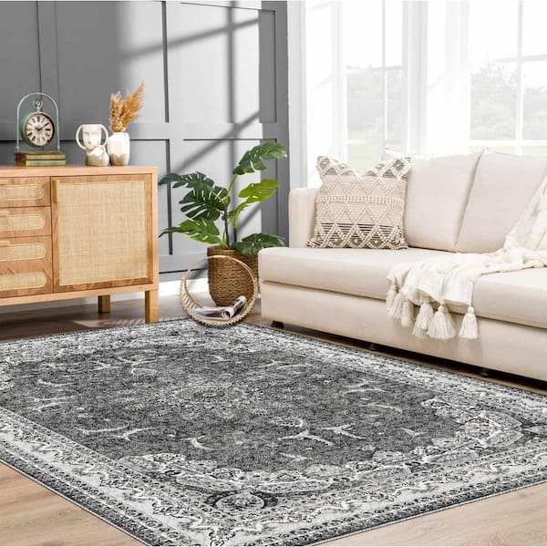 Bohemian 5 ft. x 8 ft. Distressed Black Soft Area Rug