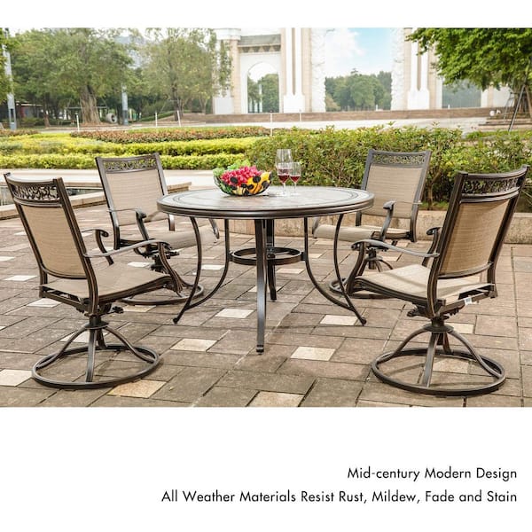 Boyel Living Brown 5 Piece Patio Outdoor Dining Set With 4 Swivel Sling Chair And 48 In Round Mosaic Tile Top Aluminum Table Bjc Tkmirn61ga Bj21 The Home Depot - Home Depot Patio Furniture Table And 4 Chairs
