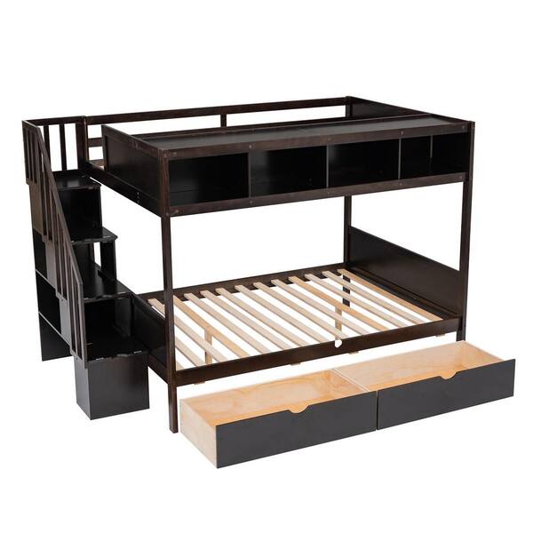 Harper & Bright Designs Espresso Twin Over Full Wooden Bunk Bed with ...