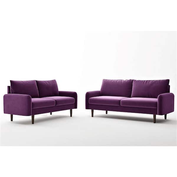 US Pride Furniture Vivo Eggplant Velvet Living Room Set Sofa and Loveseat European Style (2-Piece)