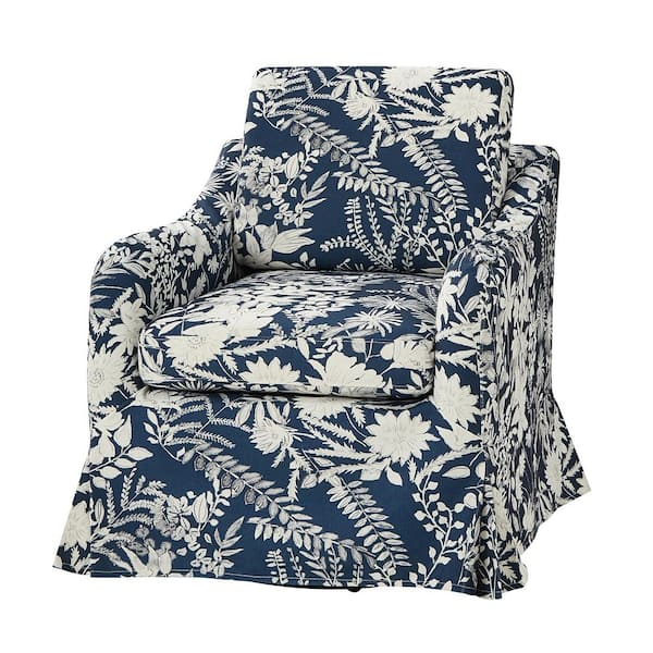 JAYDEN CREATION Albert Navy Floral Upholstered Slipcover Swivel Accent Chair with Removable Cushion