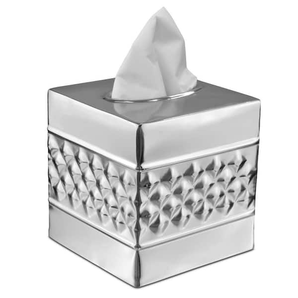 Monarch Abode Handcrafted Geometric Metal Tissue Box Cover in Nickel Chrome