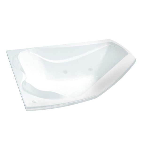 MAAX Velvet 6054 Corner 53-7/8 in. x 59-3/4 in. x 21 in. Podium Air Bath Tub with Front Drain in White
