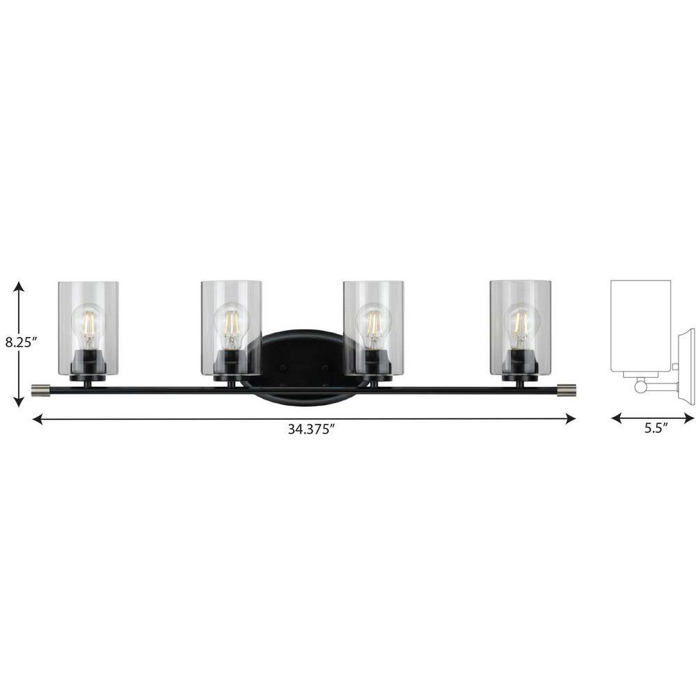 Matte Black 4-Light Bath Vanity with Clear Glass Shades