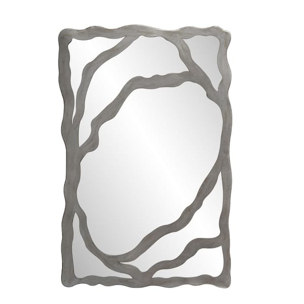THKSHOUZ Grey 25.6 in. W x 39.37 in. H Industrial Irregular Metal Framed Mirror