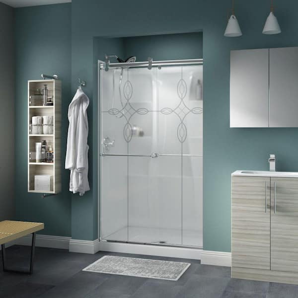 Delta Contemporary 47-3/8 in. W x 71 in. H Frameless Sliding Shower Door in Chrome with 1/4 in. Tempered Tranquility Glass