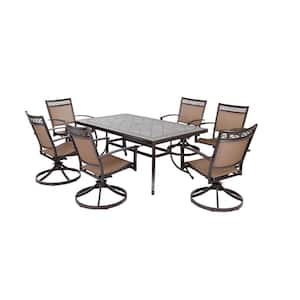 7-Piece Aluminum frame Patio Furniture Outdoor Dining Set with Porcelain Top and Sling Fabric Swivel Rocker Chair