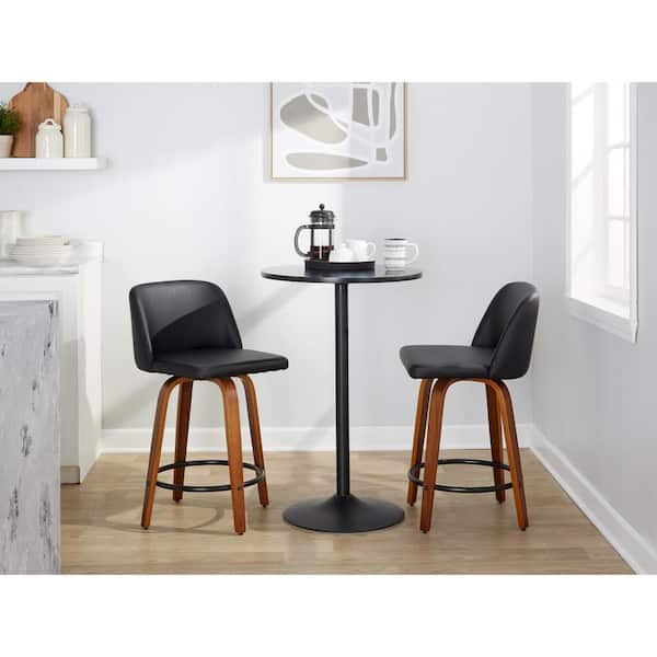 Lumisource Toriano 24.25 in. Black Faux Leather, Walnut Wood, and Black Metal Fixed-Height Counter Stool (Set of 2)