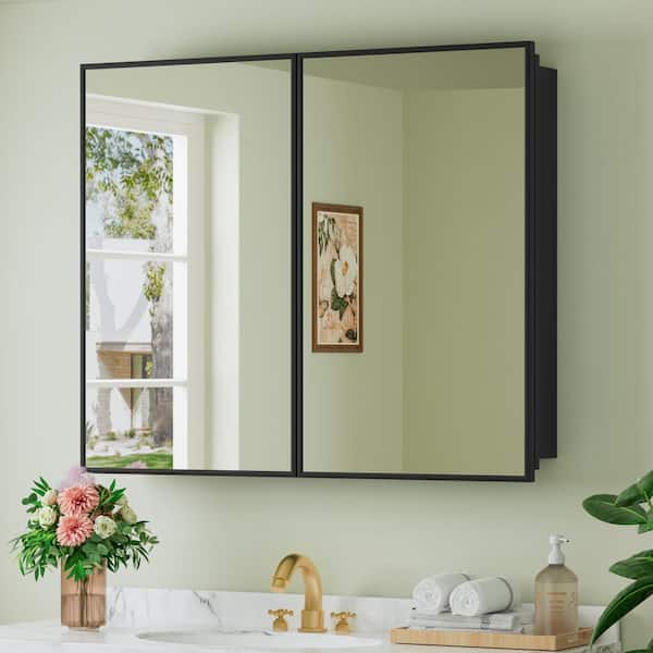 Vela 36 in. W x 30 in. H Rectangular Framed Medicine Cabinet with Mirror, Adjustable Shelves, Recessed or Surface Mount