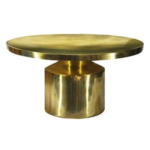 Zoe 30.5 in. Modern Glossy Gold Basee Round Metal Coffee Table with Pedestal Base