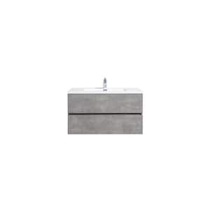 EDI 36.0 in. W x 18.70 in. D x 19.70 in. H Wood Melamine Vanity Bath Set in Cement Grey with White Solid surface Top