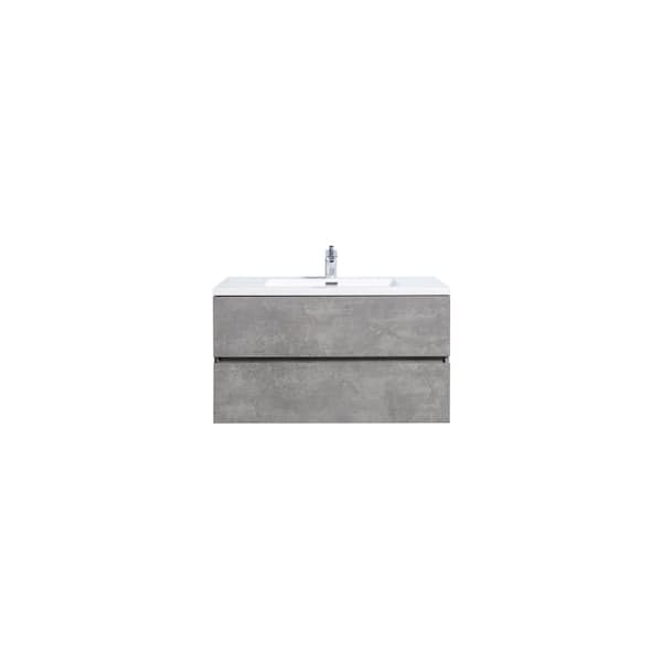 Abruzzo EDI 36.0 in. W x 18.70 in. D x 19.70 in. H Wood Melamine Vanity Bath Set in Cement Grey with White Solid surface Top
