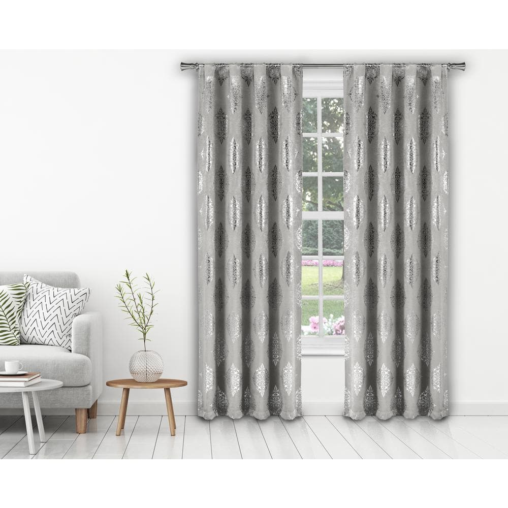 Silver Damask Thermal Blackout Curtain - 37 in. W x 84 in. L (Set of 2)