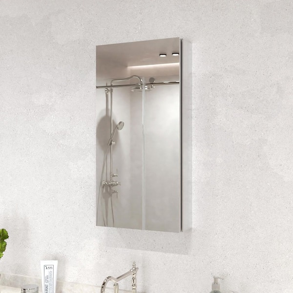 Flicker 12 in. W x 24 in. H Rectangular Aluminum Recessed/Surface Mount Medicine Cabinet with Mirror in Silver